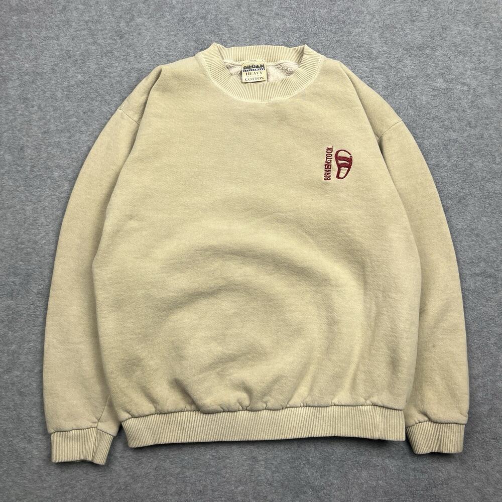 Vintage Birkenstock Gildan‎ Heavyweight Cotton Cream Sweatshirt 90s Large